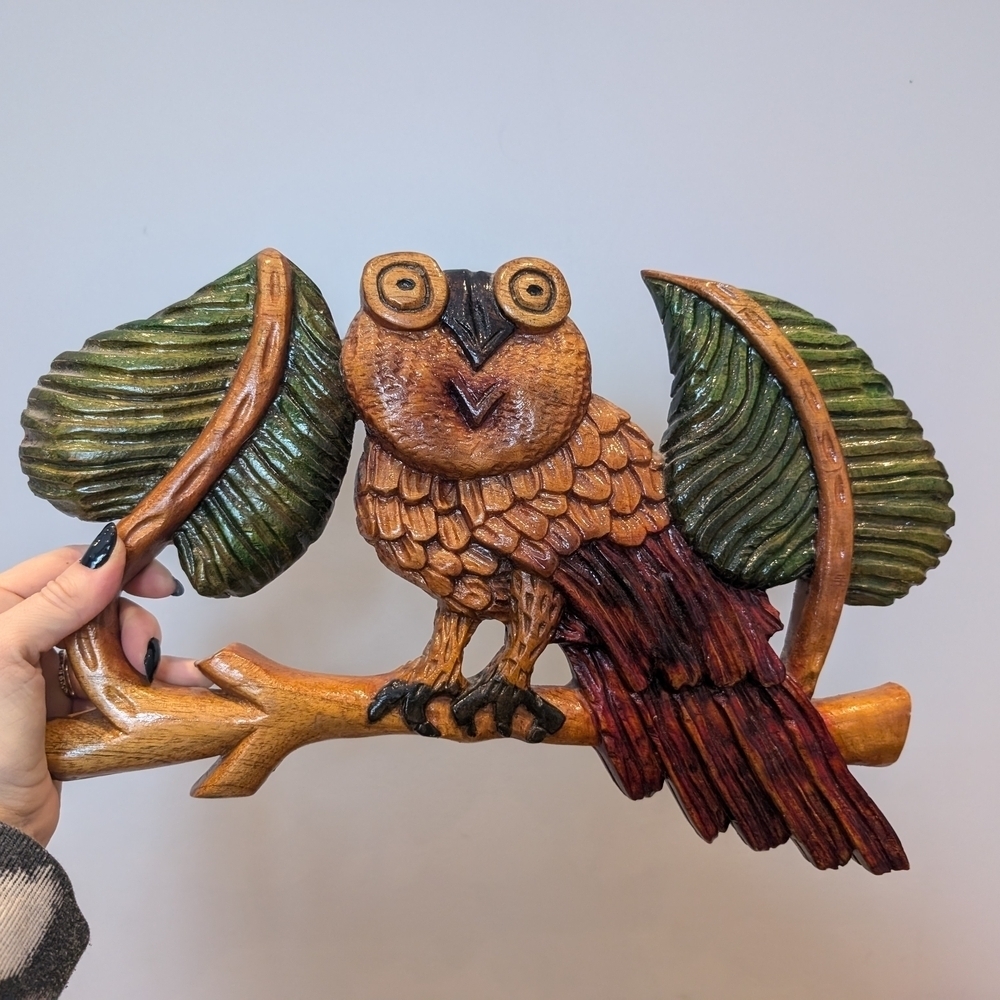 Handcrafted Wooden Owl Decor - Multicolor